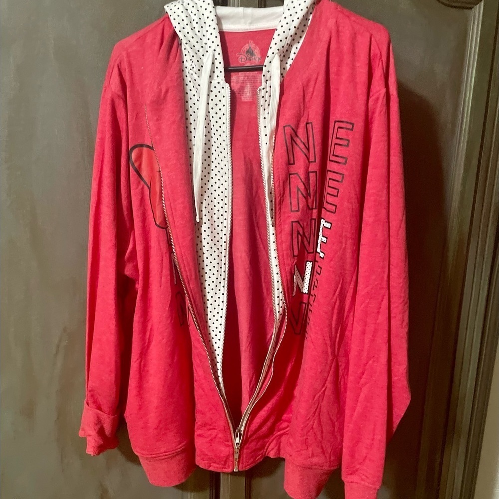 DISNEY SOLD Authentic Minnie Mouse red bow double zip polka dot Hoodie NWT - Picture 3 of 8